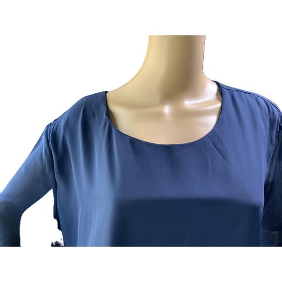 NWT Tamsy Navy Blue Sheer Fabric Loose Fit Round Neck Womens Blouse Size 3X - Picture 2 of 13